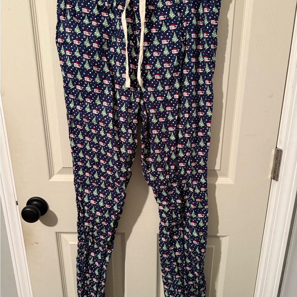 Vineyard Vines Navy Pajama Pants with Snowman and Tree Print